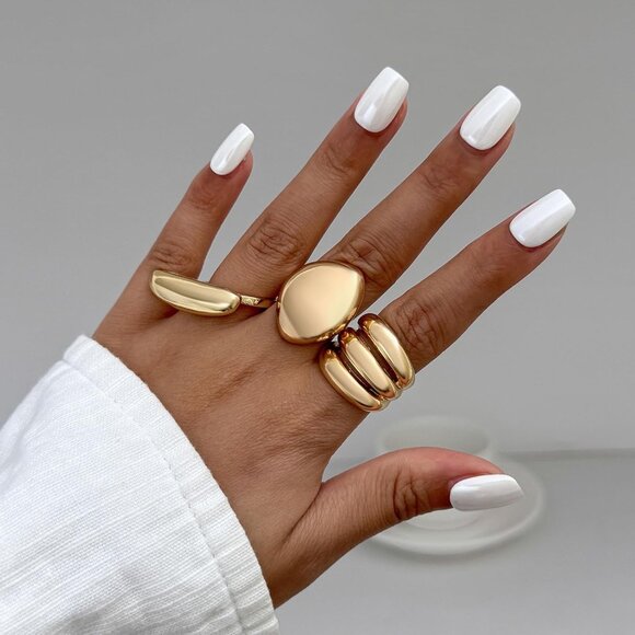 Women Chunky Gold Rings Set Stackable Adjustable Knuckle Finger Statement Jewelr - Picture 4 of 7